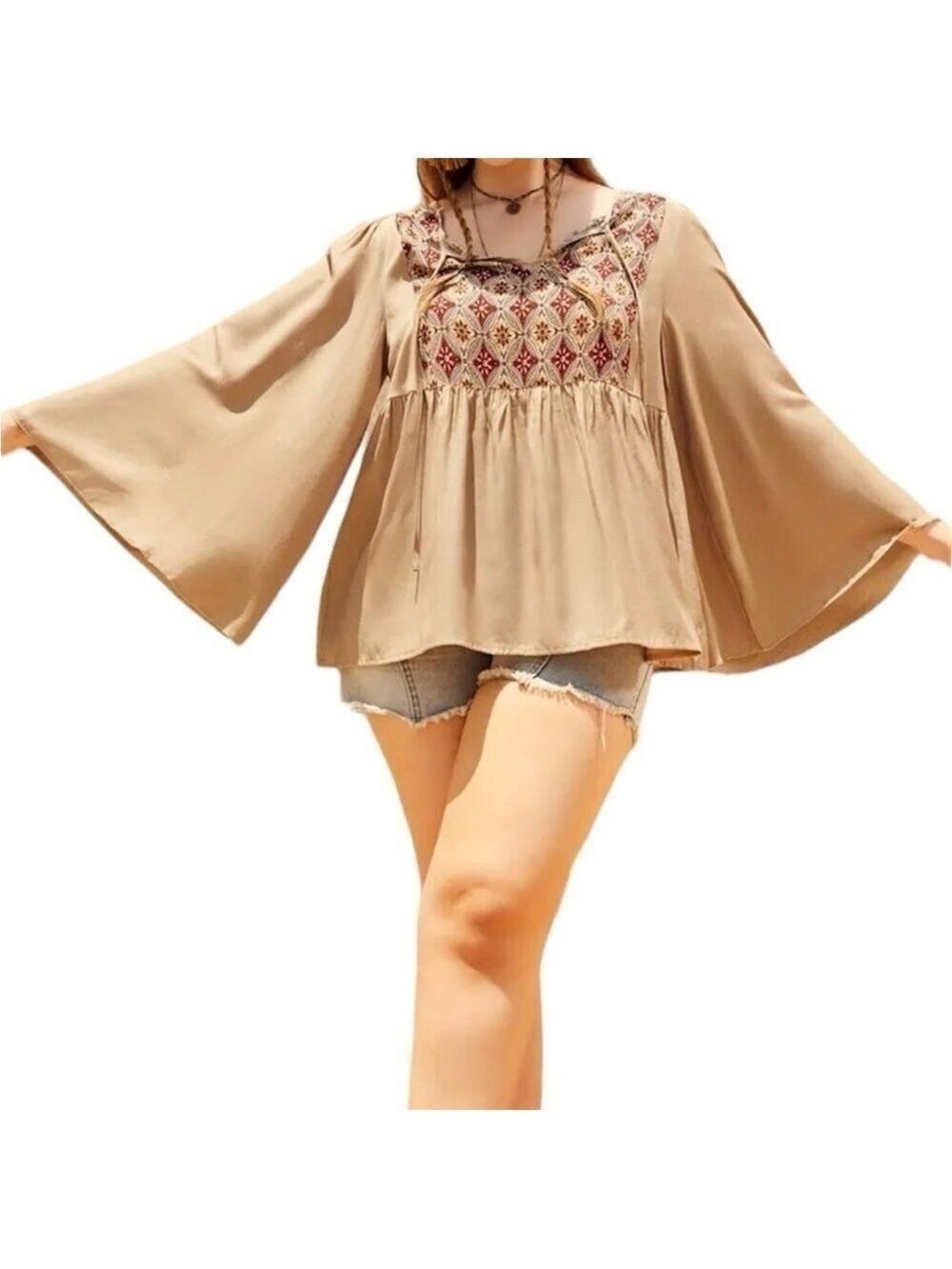 Boho Bell Sleeve Shirt Women's Medium - Picture 3 of 7